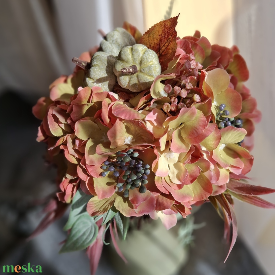 Zöld tökös asztaldísz - otthon & életmód - virágdekoráció - virágdíszek - asztali virágdísz - Meska.hu