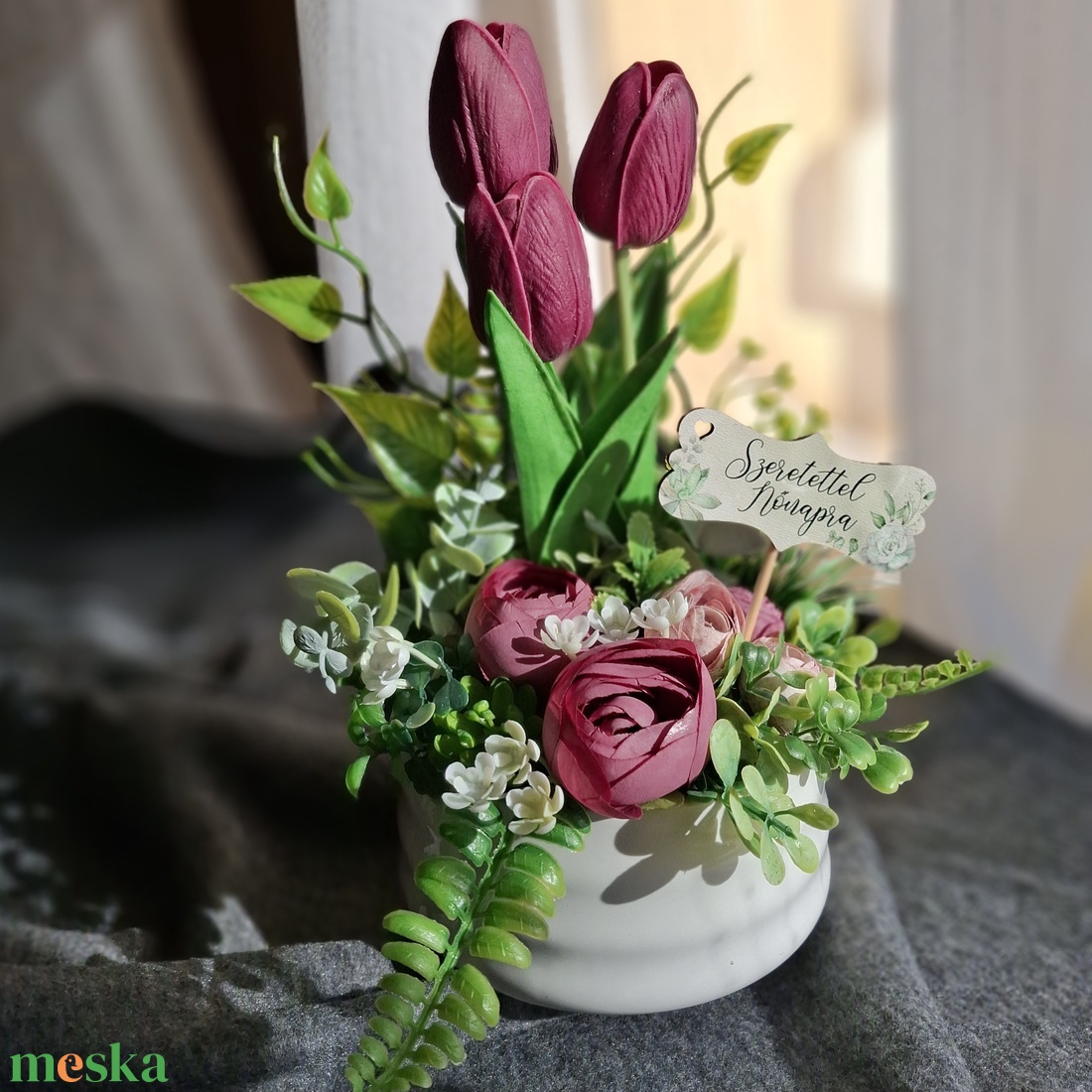 Tulipános asztaldísz  - otthon & életmód - virágdekoráció - virágdíszek - asztali virágdísz - Meska.hu