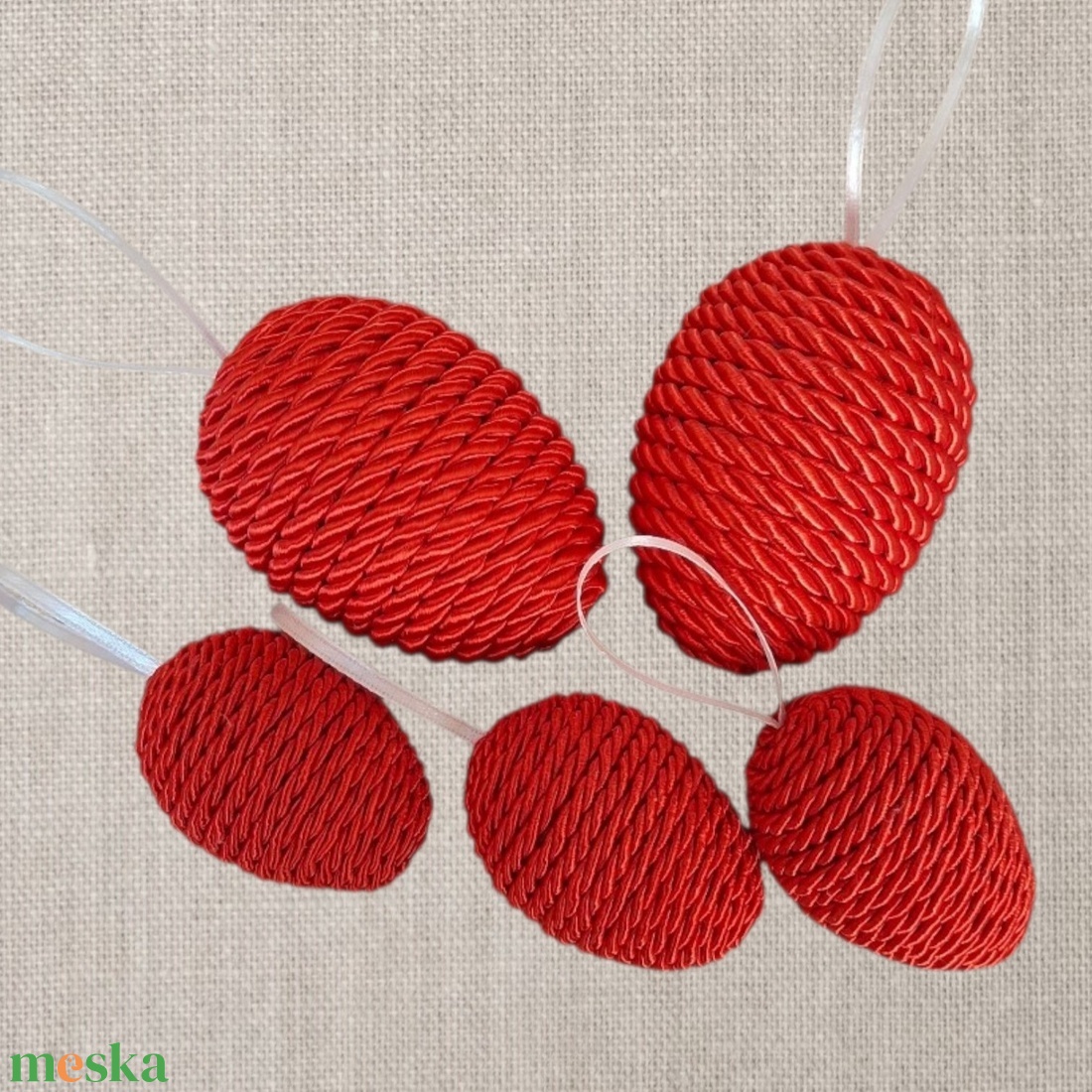 Zsinóros tojás szett - piros - otthon & életmód - dekoráció - fali és függő dekoráció - függődísz - Meska.hu