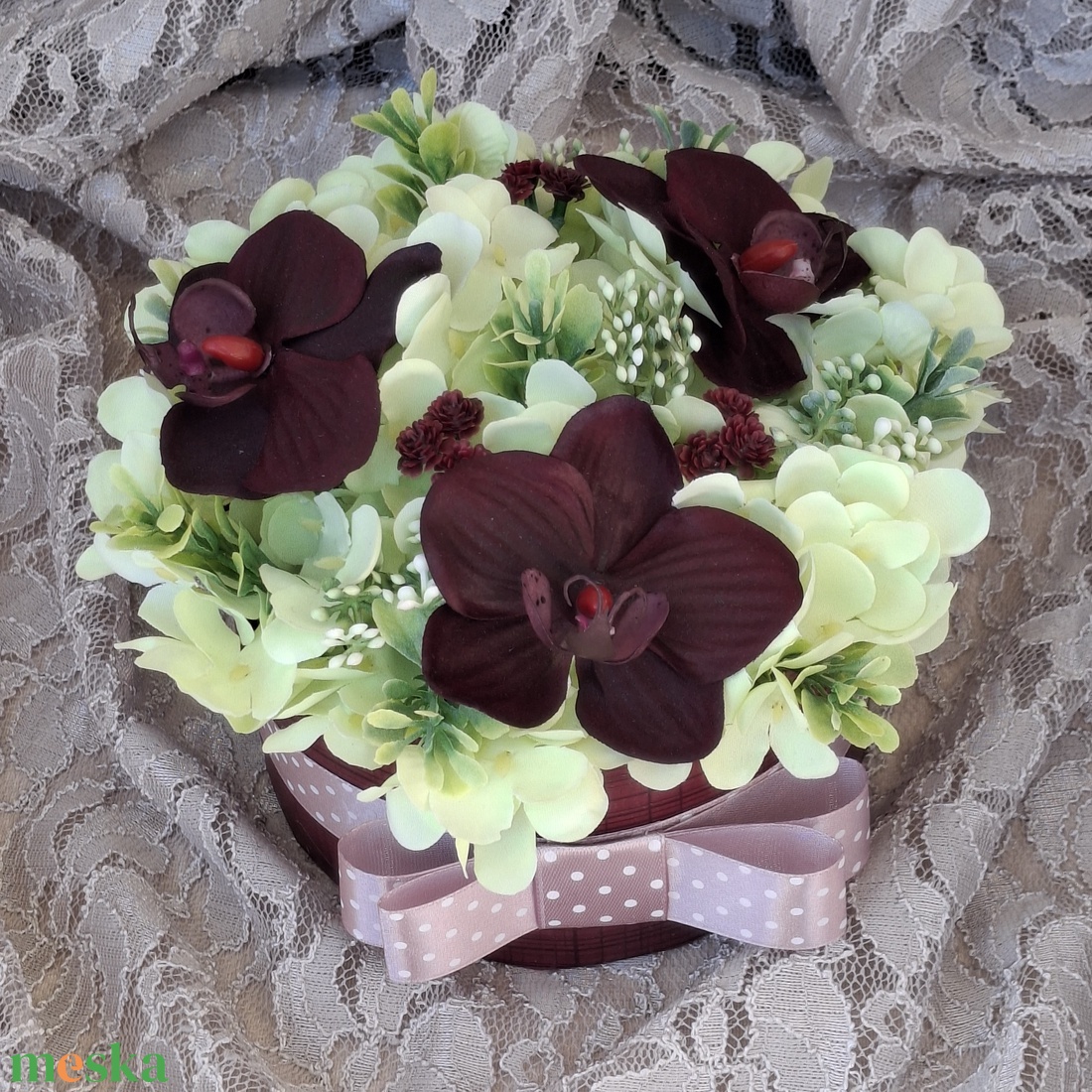 Szülőköszöntő orchideákkal, bordó-zöld - esküvő - emlék & ajándék - szülőköszöntő ajándék - Meska.hu