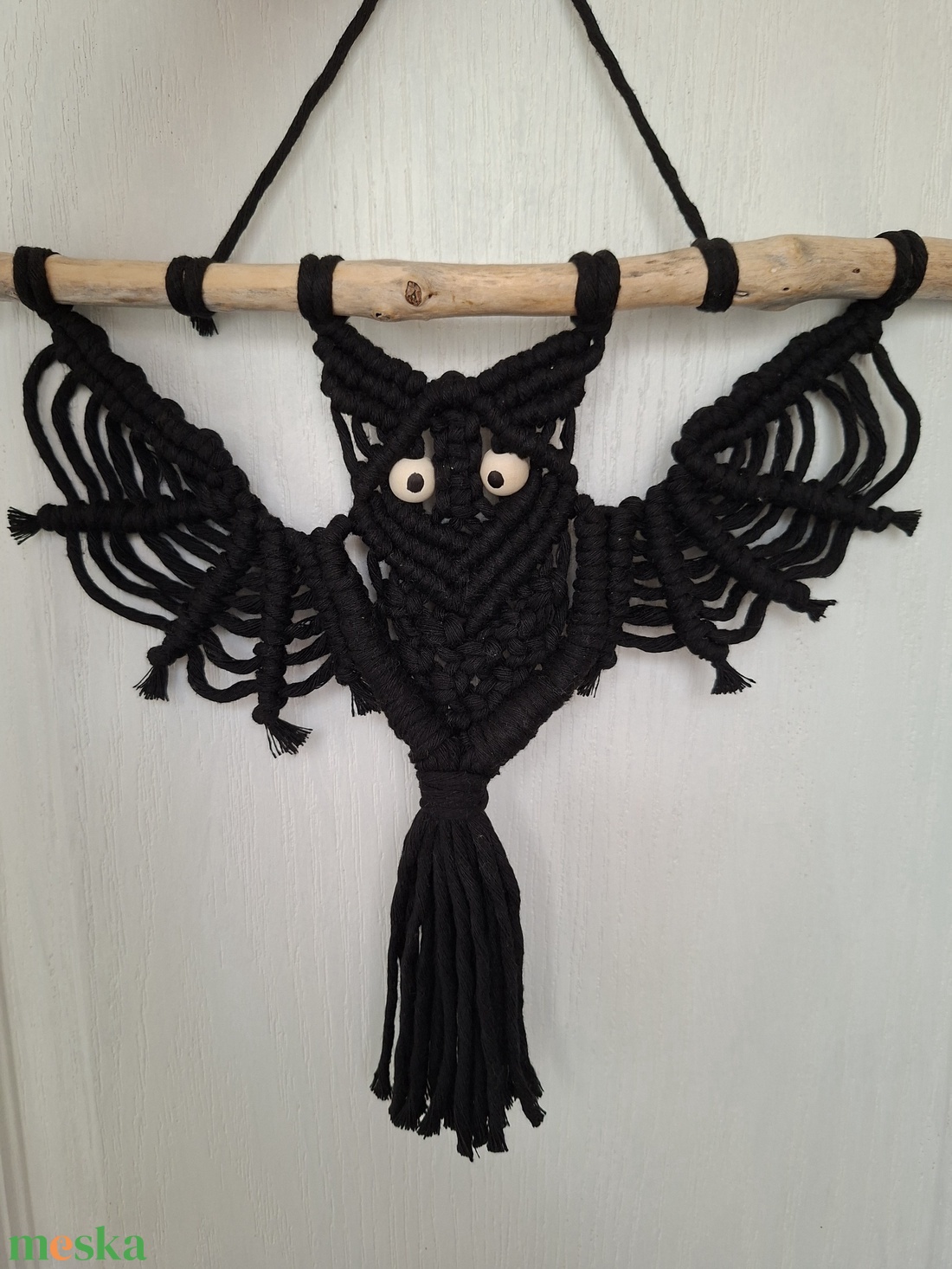Halloween-i makramé denevér - otthon & életmód - dekoráció - halloween - halloweeni figurák - Meska.hu