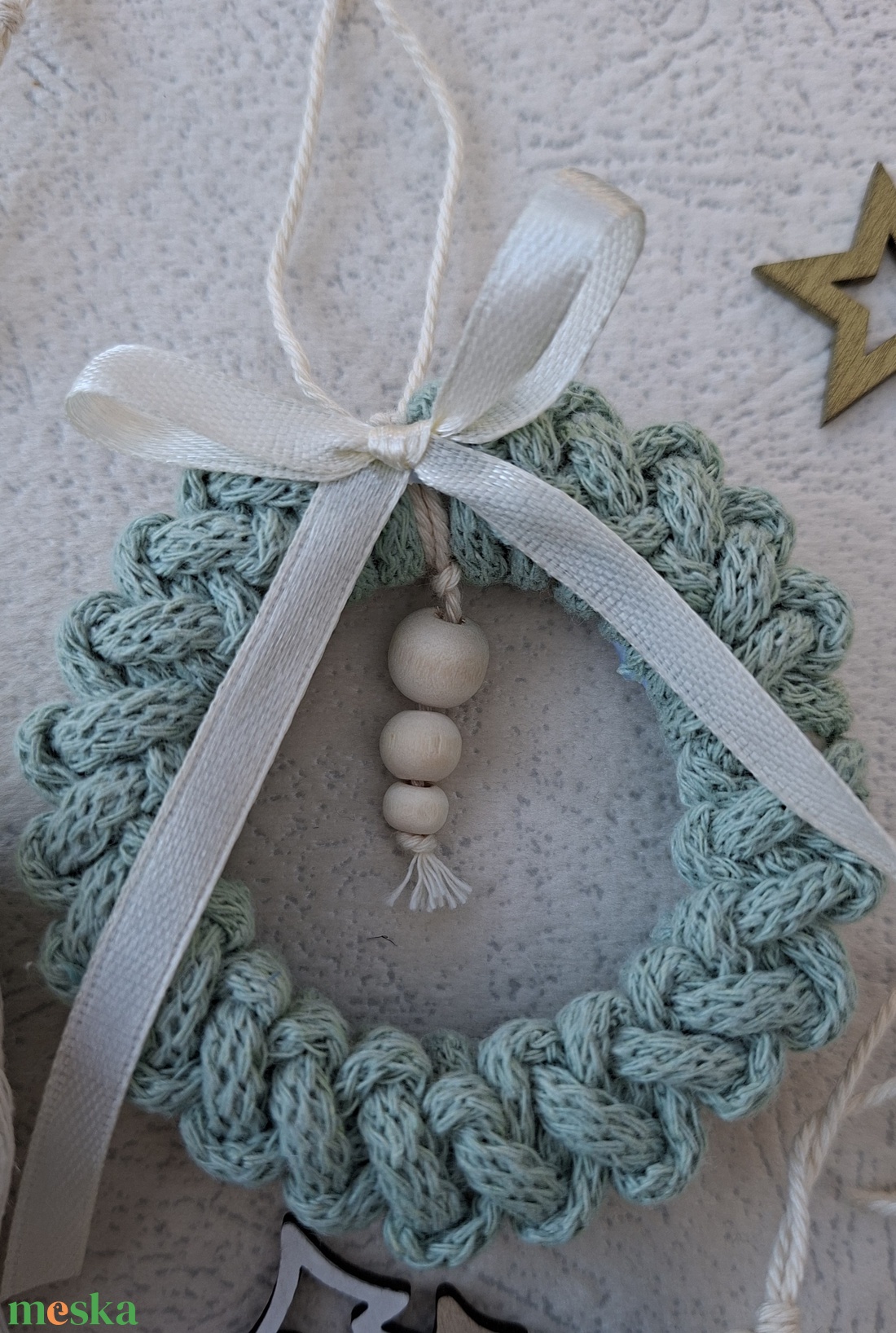 Karácsonyfadíszek csomagban 3 db- menta-szürke színekben - karácsony - karácsonyi lakásdekoráció - karácsonyfadíszek - Meska.hu