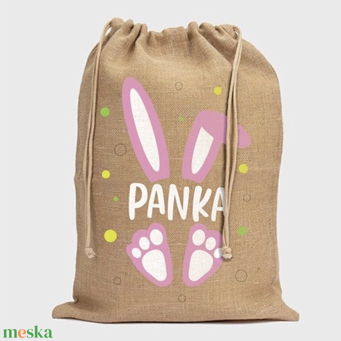 Névre szóló húsvéti zsák - rózsaszín juta 2 - otthon & életmód - papír, írószer - ajándékozás kellékei - ajándékzsák, csomagolás - Meska.hu