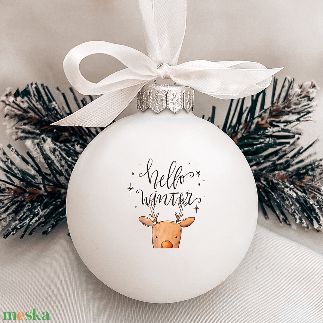 Hello Winter karácsonyi gömb - üveg karácsonyfa dísz - karácsony - karácsonyi lakásdekoráció - karácsonyfadíszek - Meska.hu