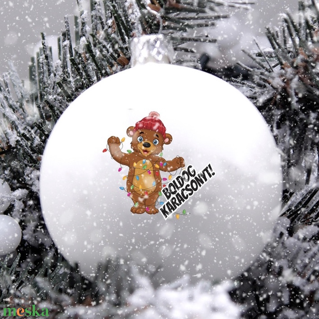 Boldog karácsonyt macis karácsonyi gömb - üveg karácsonyfa dísz - karácsony - karácsonyi lakásdekoráció - karácsonyfadíszek - Meska.hu