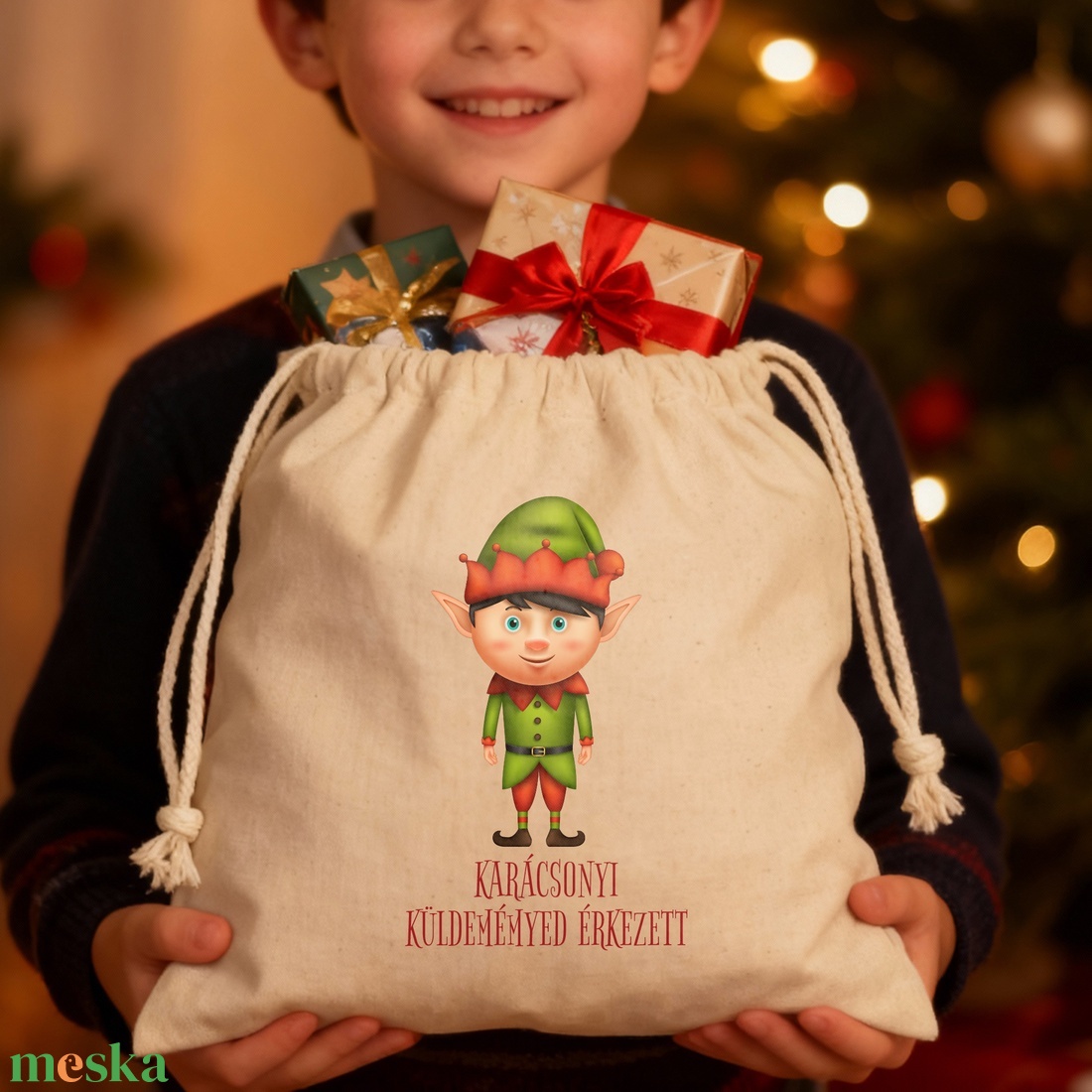 Névre szóló mikulás zsák - Manós - 101313 - karácsony - mikulás - mikulás zsák - Meska.hu