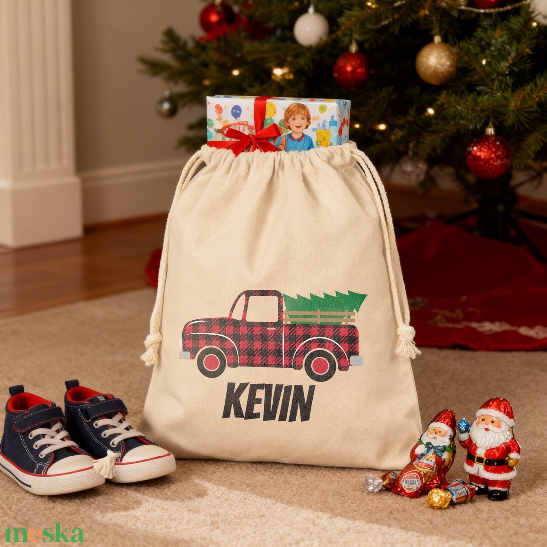 Névre szóló mikulás zsák - Autós 2 - 101323 - karácsony - mikulás - mikulás zsák - Meska.hu