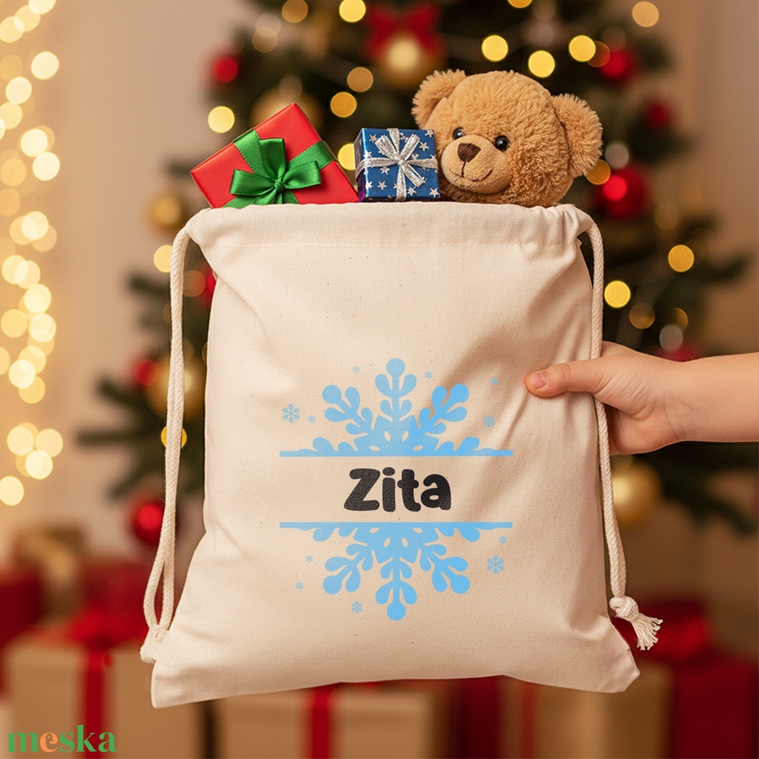 Névre szóló mikulás zsák - Hópehely - 101329 - karácsony - mikulás - mikulás zsák - Meska.hu
