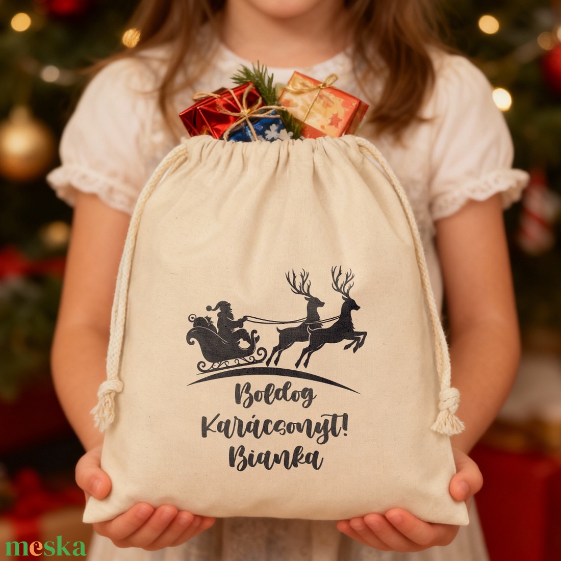 Névre szóló mikulás zsák - Télapó szán - 101331 - karácsony - mikulás - mikulás zsák - Meska.hu