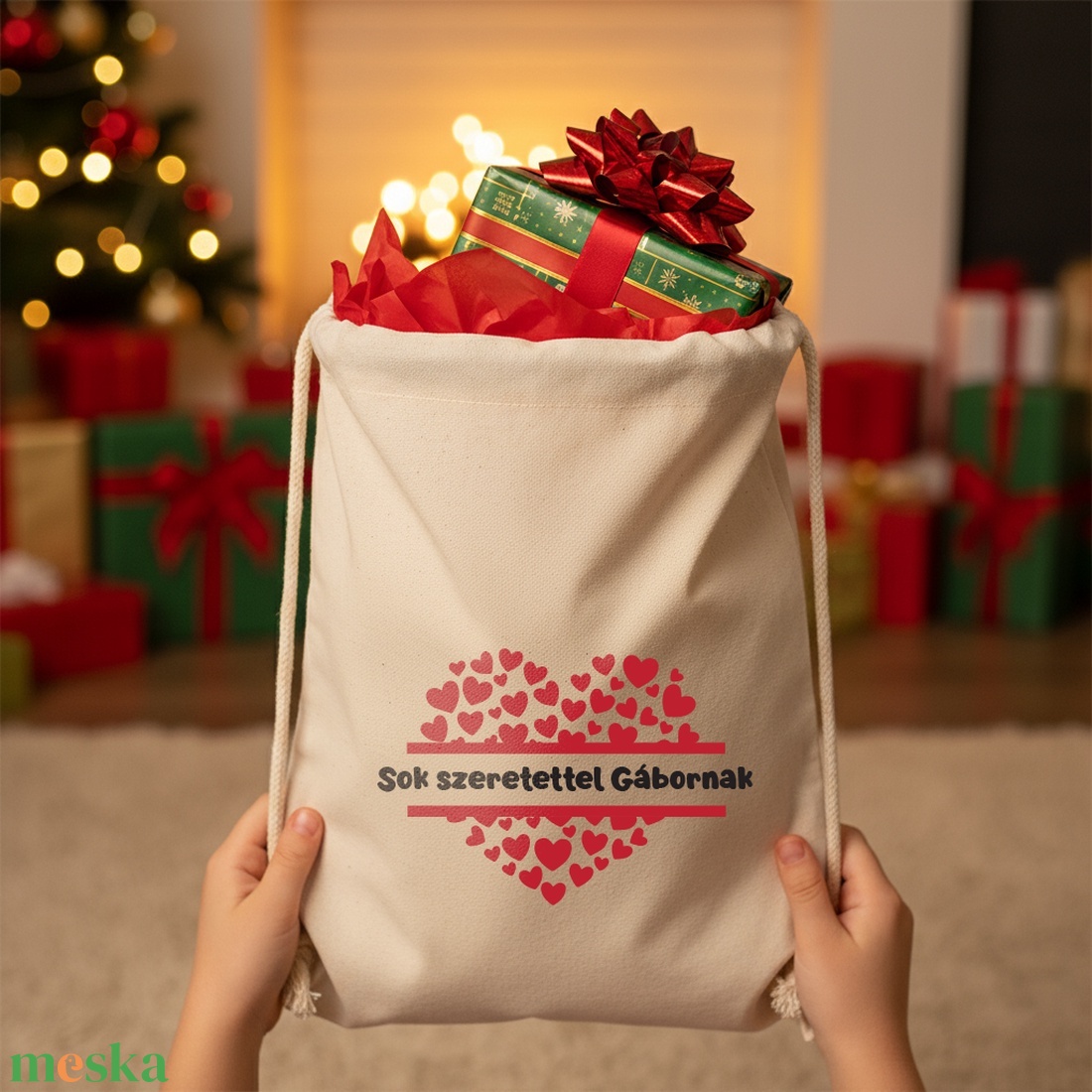 Névre szóló mikulás zsák - Szív 2 - 101333 - karácsony - mikulás - mikulás zsák - Meska.hu