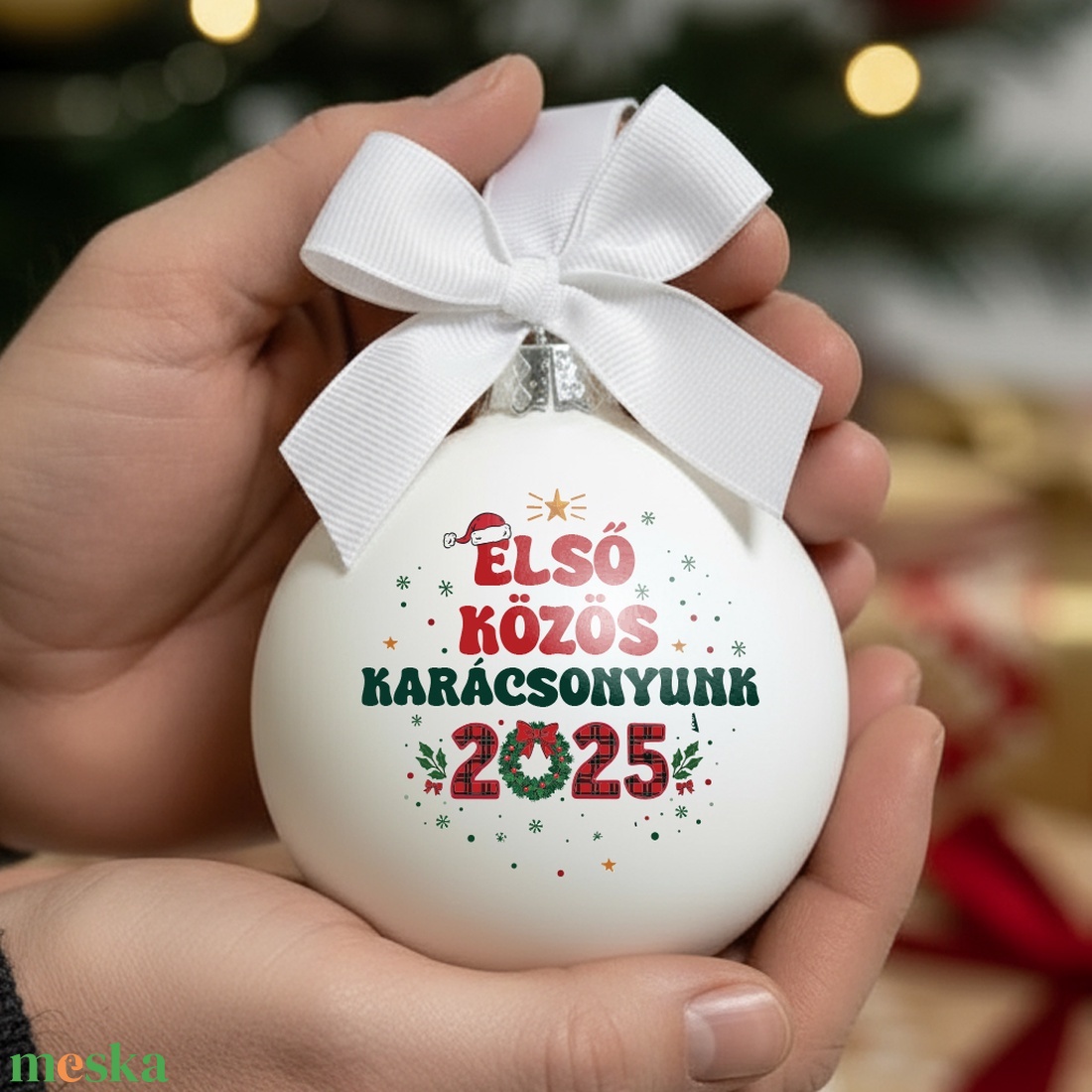 Első közös karácsonyunk feliratú karácsonyi gömb - üveg karácsonyfa dísz - karácsony - karácsonyi lakásdekoráció - karácsonyfadíszek - Meska.hu
