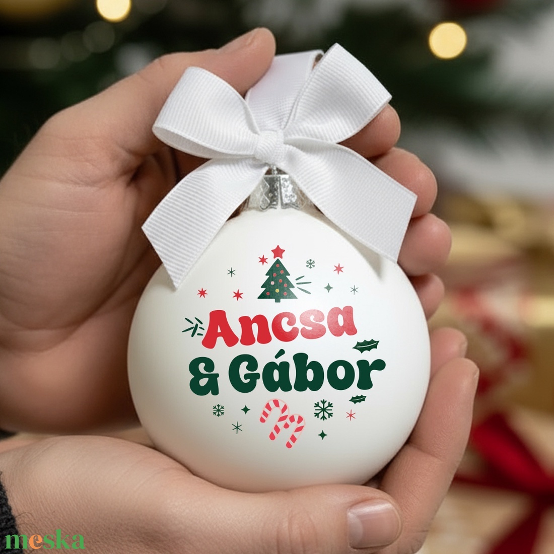 Névre szóló üveg karácsonyfa dísz  - Pároknak - karácsony - karácsonyi lakásdekoráció - karácsonyfadíszek - Meska.hu