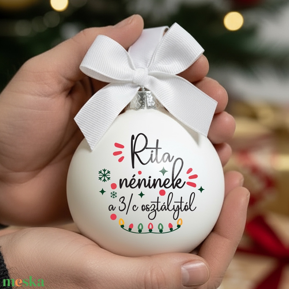 Névre szóló üveg karácsonyfa dísz  - Tanároknak - karácsony - karácsonyi lakásdekoráció - karácsonyfadíszek - Meska.hu