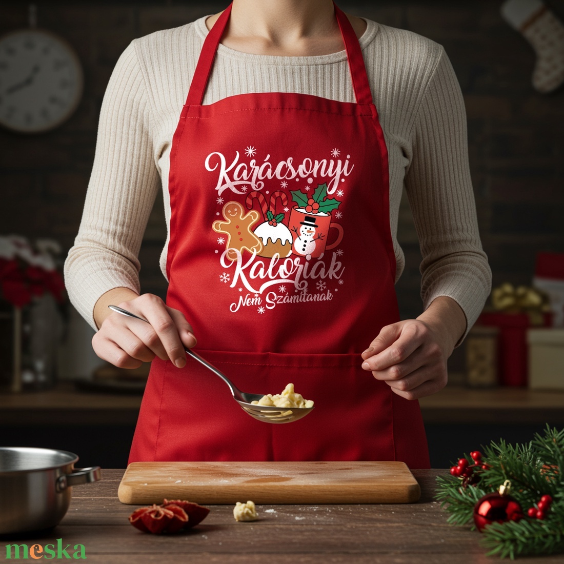 Névre szóló kötény - Karácsonyi kalóriák - otthon & életmód - konyhafelszerelés, tálalás - konyhai textil - kötény - Meska.hu