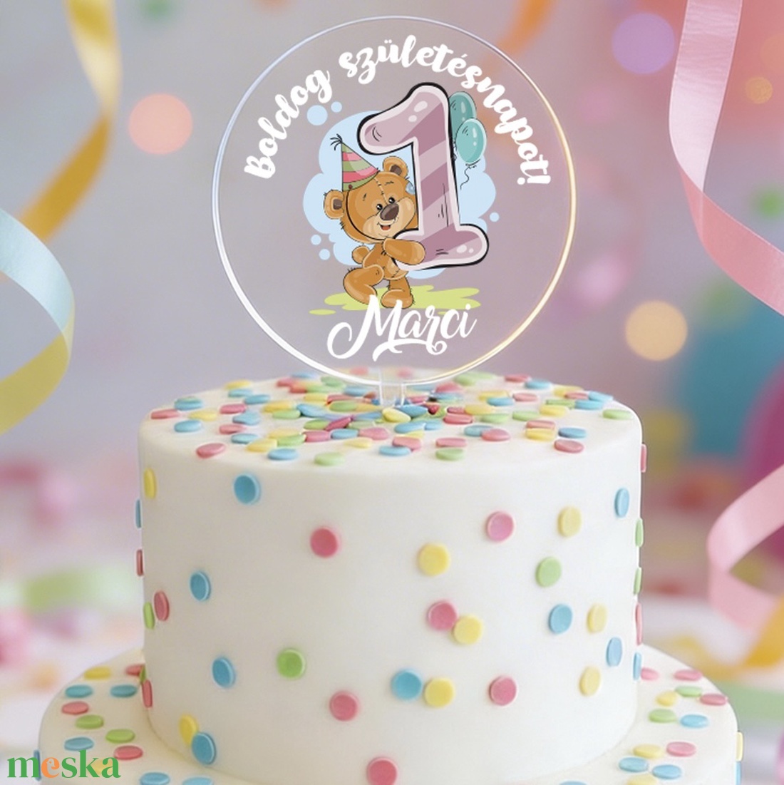 Névre szóló tortadísz - Macis - tortabeszúró első szülinapra - otthon & életmód - konyhafelszerelés, tálalás - sütés, főzés - sütidísz - Meska.hu