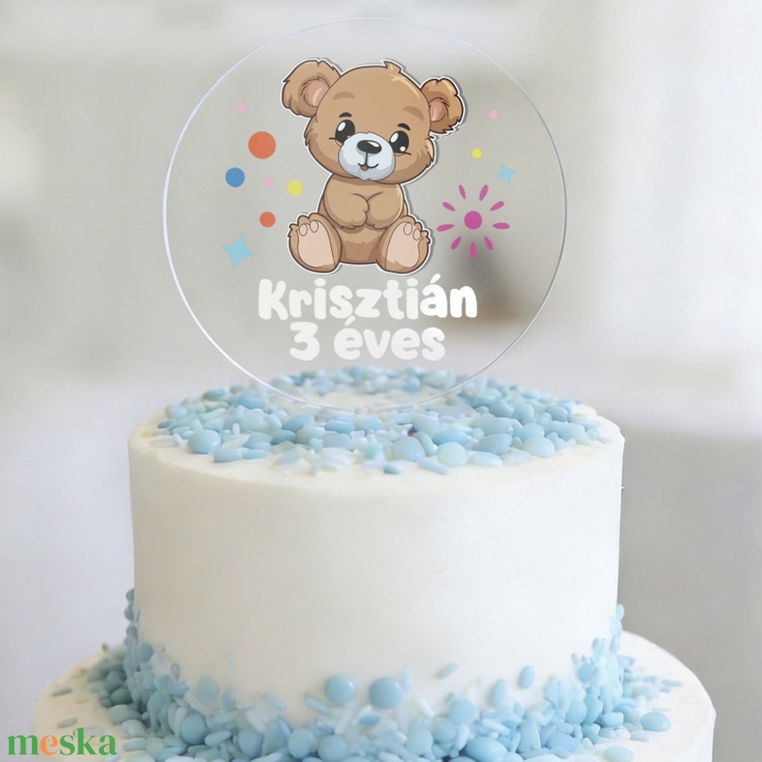 Névre szóló TORTADÍSZ születésnapra - egyedi macis tortabeszúró - otthon & életmód - konyhafelszerelés, tálalás - sütés, főzés - sütidísz - Meska.hu