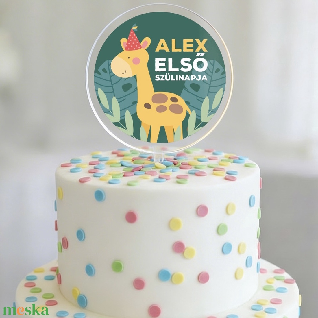 Névre szóló TORTADÍSZ születésnapra - egyedi zsiráfos tortabeszúró - otthon & életmód - konyhafelszerelés, tálalás - sütés, főzés - sütidísz - Meska.hu