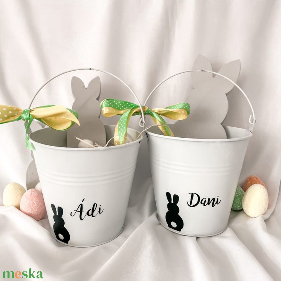 Húsvéti névre szóló tojásgyűjtő vödör gyerekeknek - fehér - otthon & életmód - tárolás & rendszerezés - tárolókosár - Meska.hu