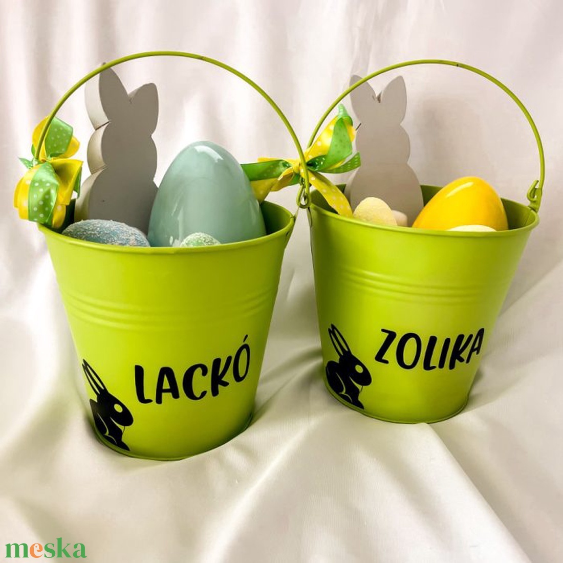 Húsvéti névre szóló tojásgyűjtő vödör gyerekeknek - zöld - otthon & életmód - tárolás & rendszerezés - tárolókosár - Meska.hu