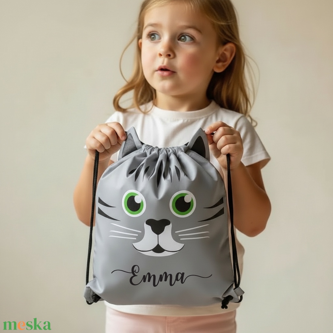 Névre szóló cicás hátizsák - gyerekeknek - táska & tok - hátizsák - tornazsák, gymbag - Meska.hu