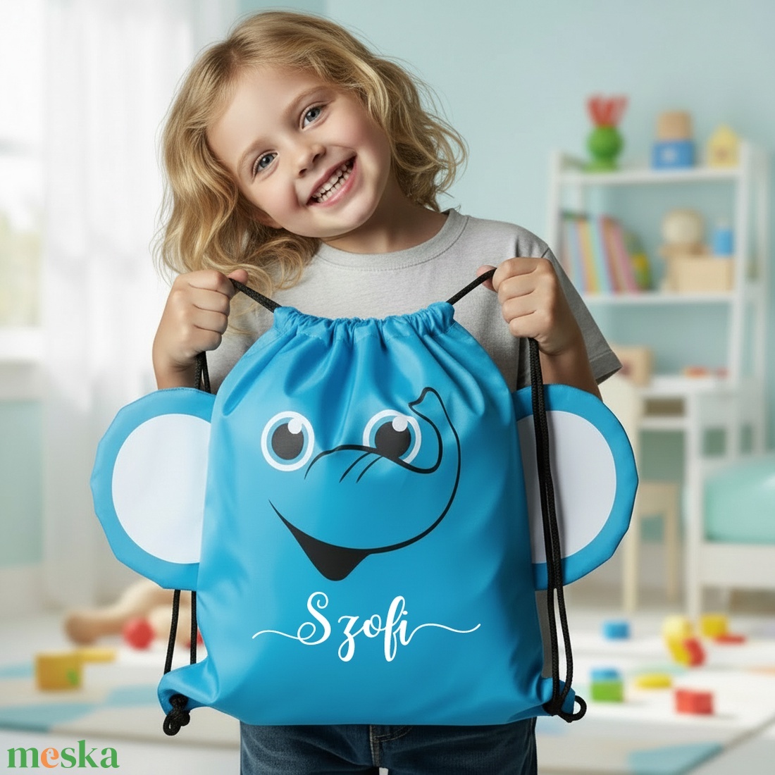 Névre szóló elefántos hátizsák - gyerekeknek - táska & tok - hátizsák - tornazsák, gymbag - Meska.hu