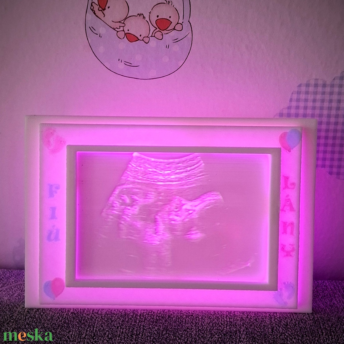 Gender reveal: baba nemét felfedő egyedi világító litofán kép - otthon & életmód - babaszoba, gyerekszoba - babaszoba dekoráció - Meska.hu