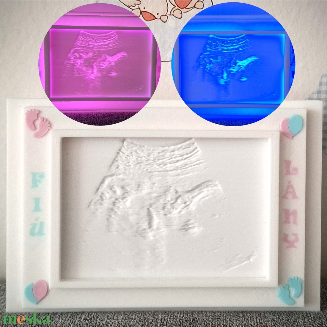 Gender reveal: baba nemét felfedő egyedi világító litofán kép - otthon & életmód - babaszoba, gyerekszoba - babaszoba dekoráció - Meska.hu