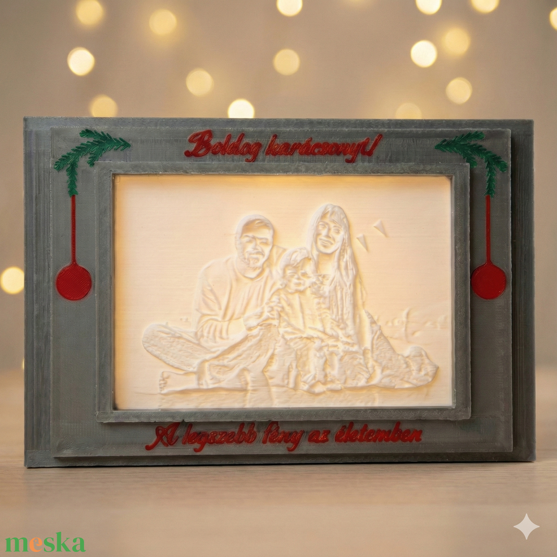 Egyedi világító litofán kép személyre szabható keretben karácsonyra - karácsony - karácsonyi lakásdekoráció - karácsonyi lakásdíszek - Meska.hu