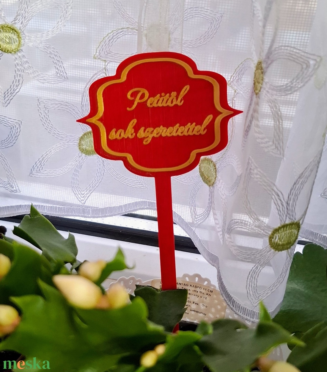 Egyedi feliratos kétoldalas virágdísz tábla - karácsony - karácsonyi ajándékozás - karácsonyi képeslap, üdvözlőlap, ajándékkísérő - Meska.hu