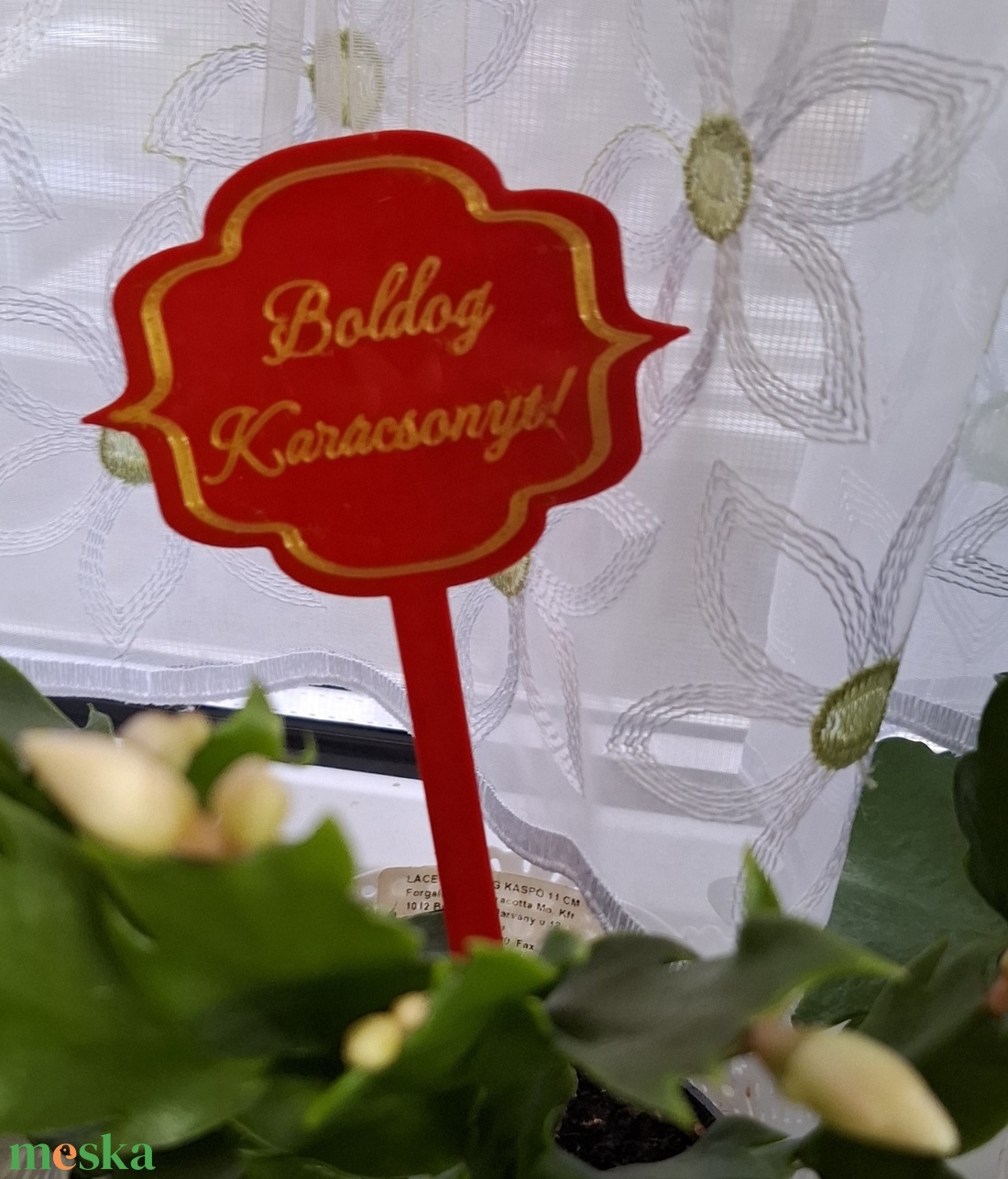 Egyedi feliratos kétoldalas virágdísz tábla - karácsony - karácsonyi ajándékozás - karácsonyi képeslap, üdvözlőlap, ajándékkísérő - Meska.hu