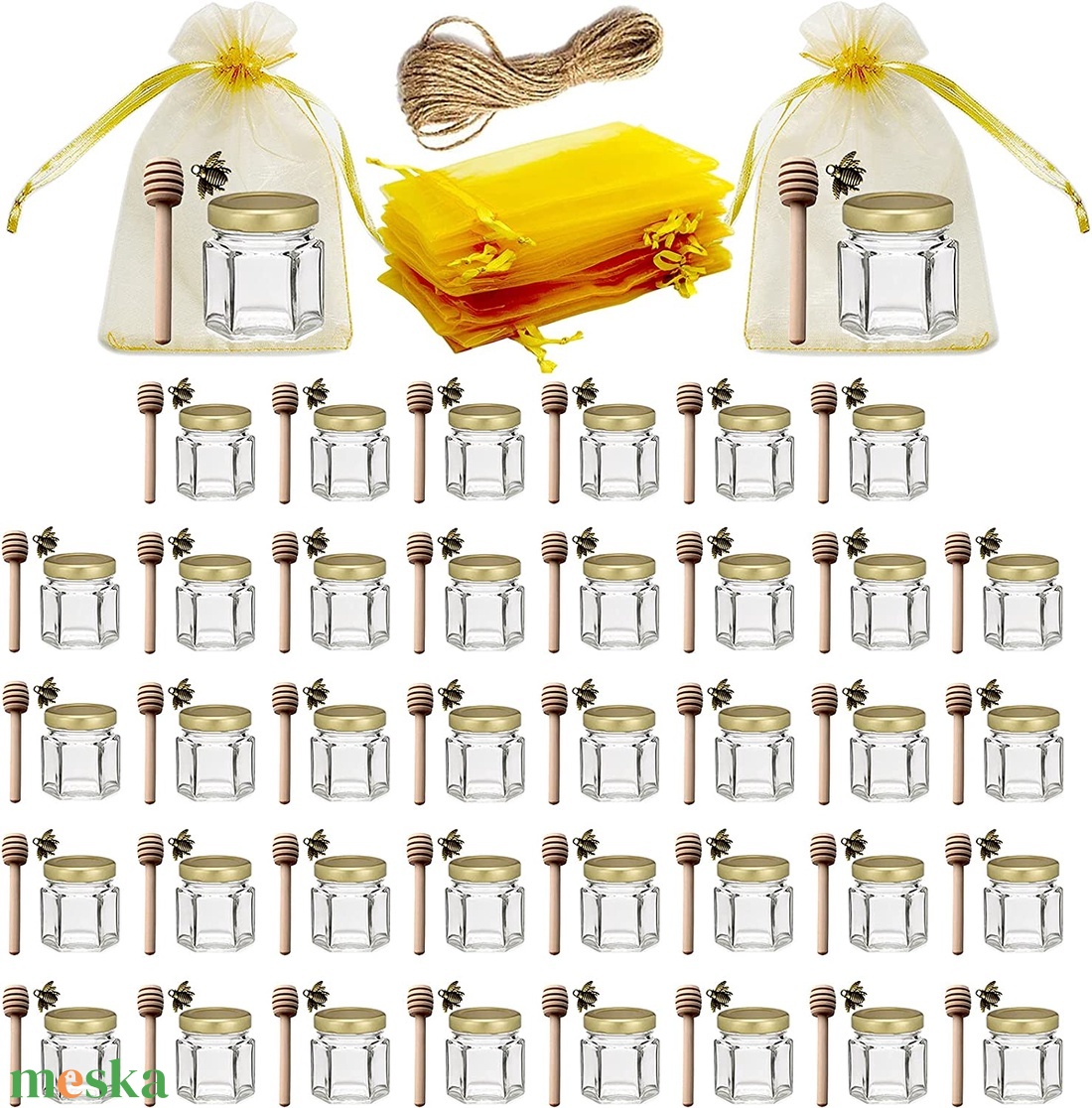 Mézes üveg Köszöntőajándék Organza tasakkal - esküvő - emlék & ajándék - köszönőajándék - Meska.hu