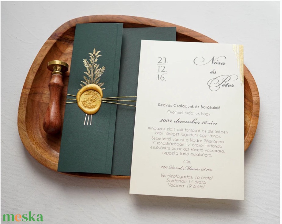 Romantikus esküvői meghívó  arany mintával díszítve , viaszpecséttel  - esküvő - meghívó & kártya - meghívó - Meska.hu