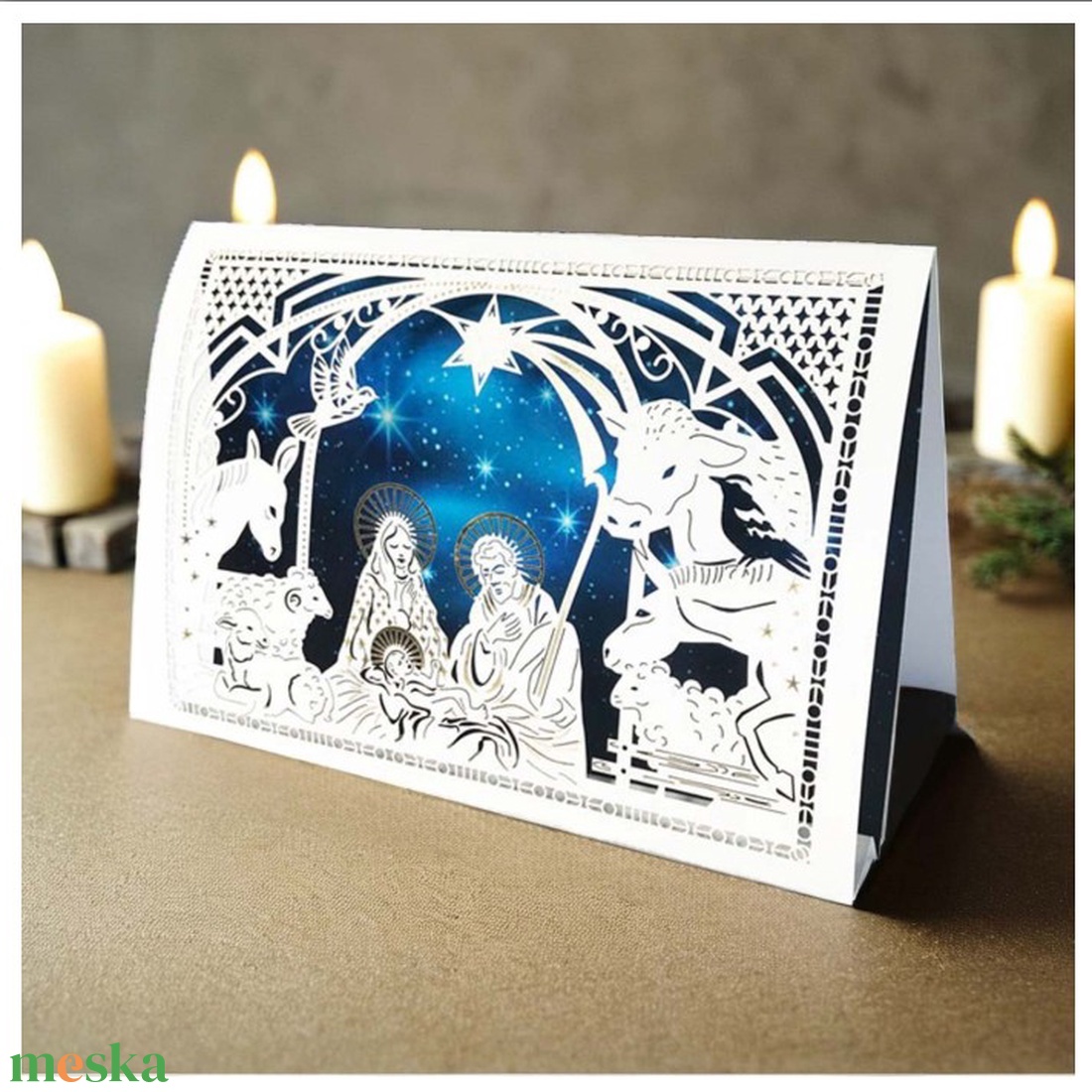 Karácsonyi képeslap egyedi grafikával, kivágással - karácsony - karácsonyi ajándékozás - karácsonyi képeslap, üdvözlőlap, ajándékkísérő - Meska.hu