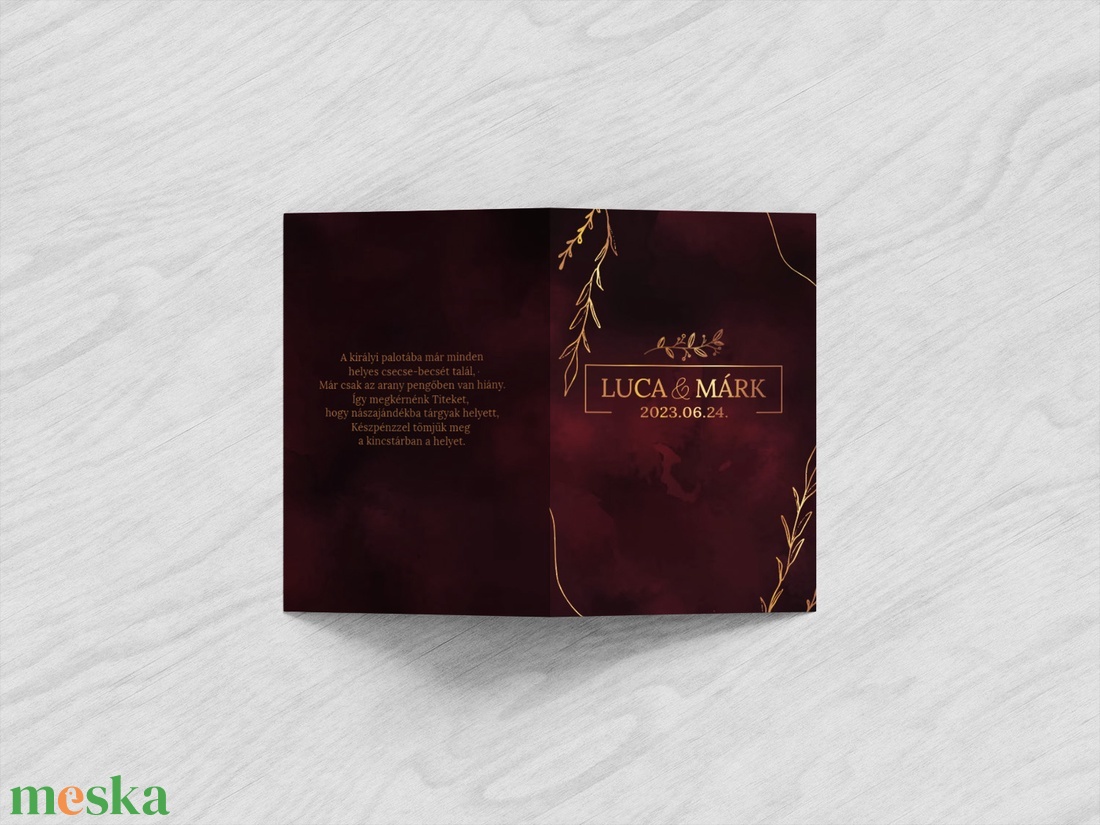 Elegáns bordó kinyithatós esküvői meghívó - esküvő - meghívó & kártya - meghívó - Meska.hu
