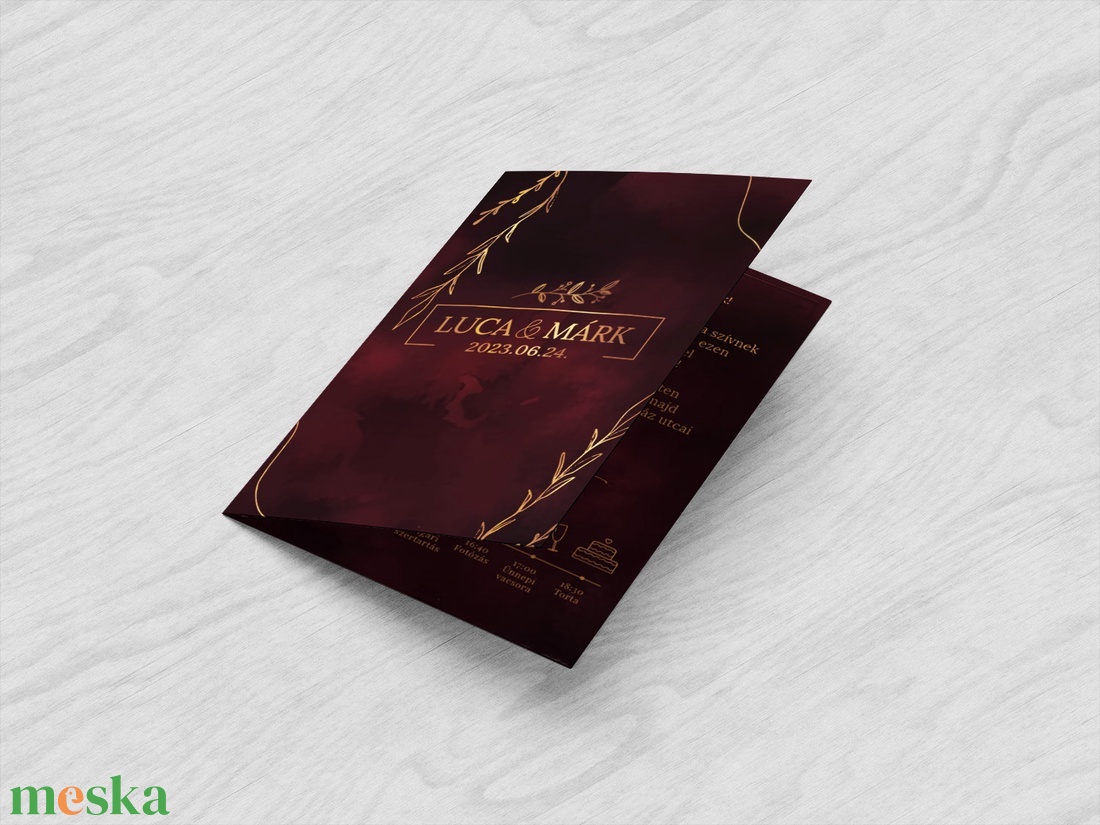 Elegáns bordó kinyithatós esküvői meghívó - esküvő - meghívó & kártya - meghívó - Meska.hu