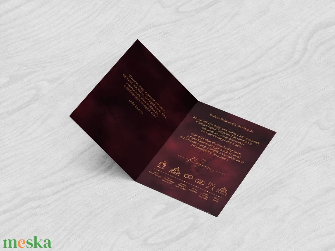 Elegáns bordó kinyithatós esküvői meghívó - esküvő - meghívó & kártya - meghívó - Meska.hu