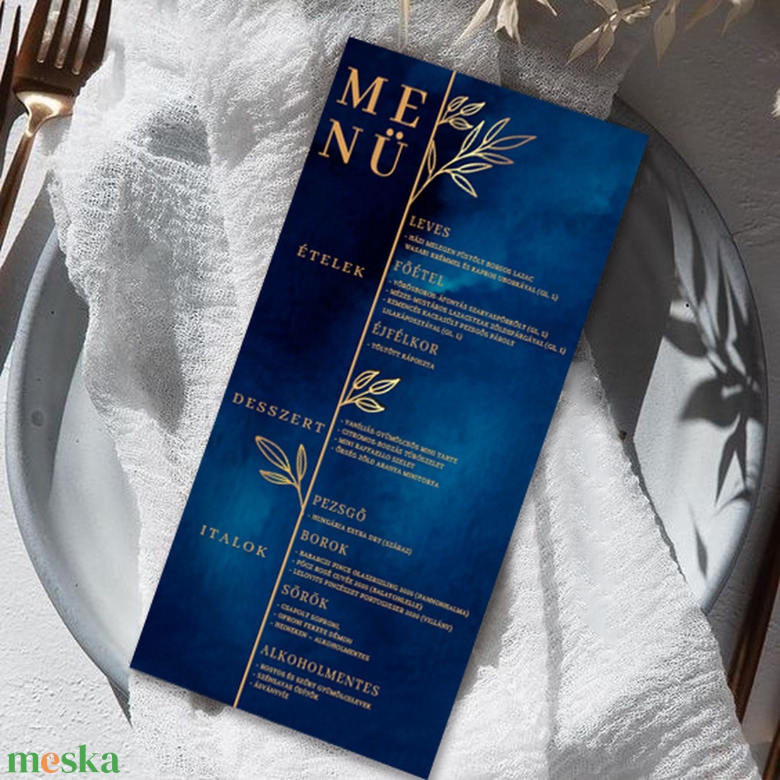 Elegáns kék menükártya - esküvő - meghívó & kártya - meghívó - Meska.hu