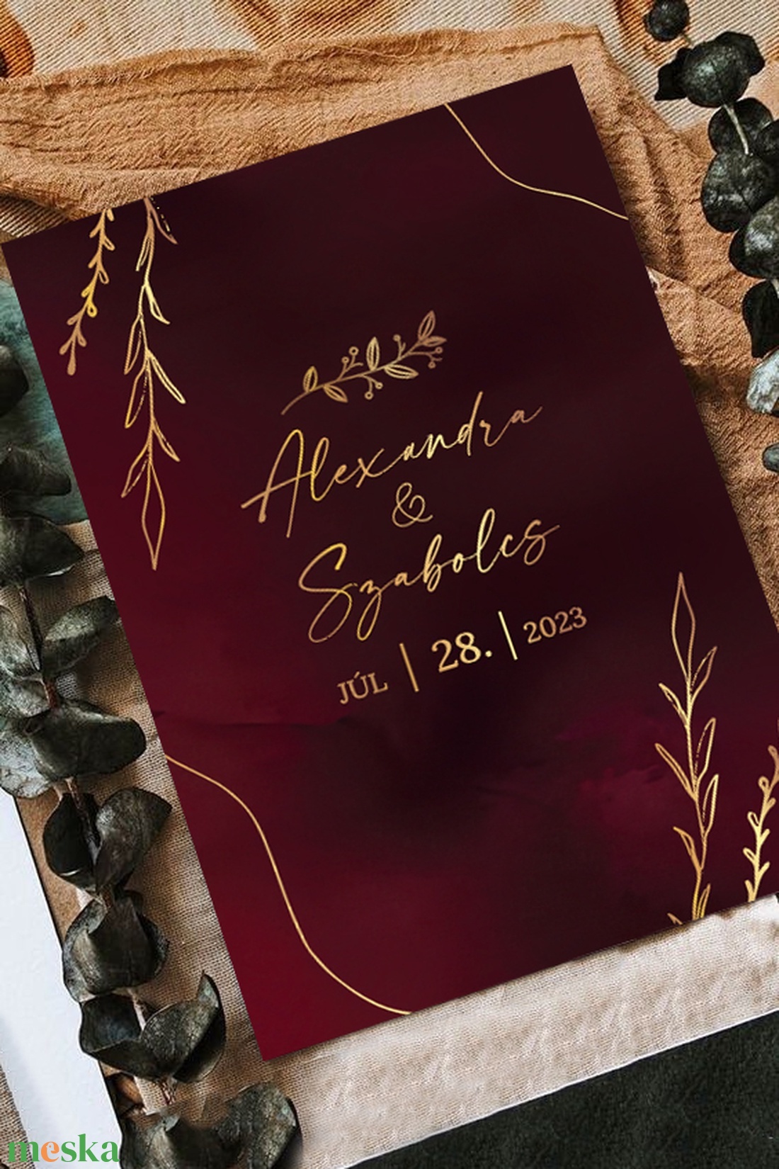 Elegáns bordó esküvői meghívó - esküvő - meghívó & kártya - meghívó - Meska.hu
