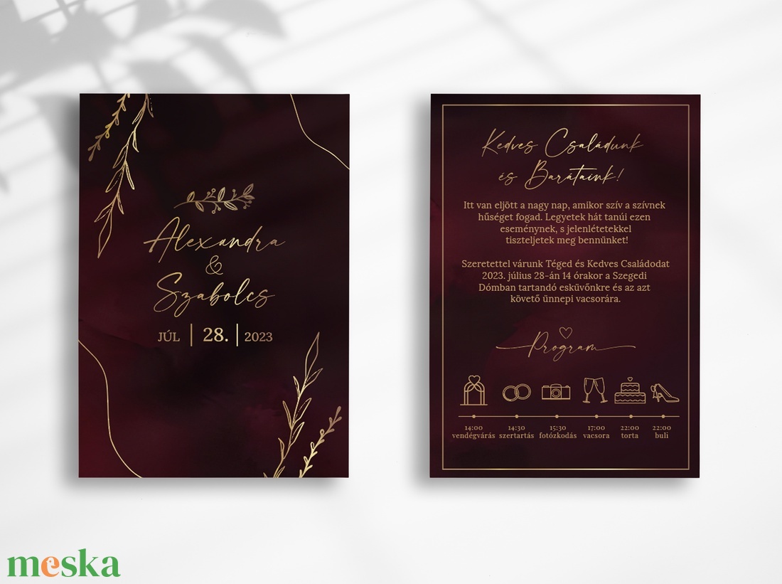Elegáns bordó esküvői meghívó - esküvő - meghívó & kártya - meghívó - Meska.hu