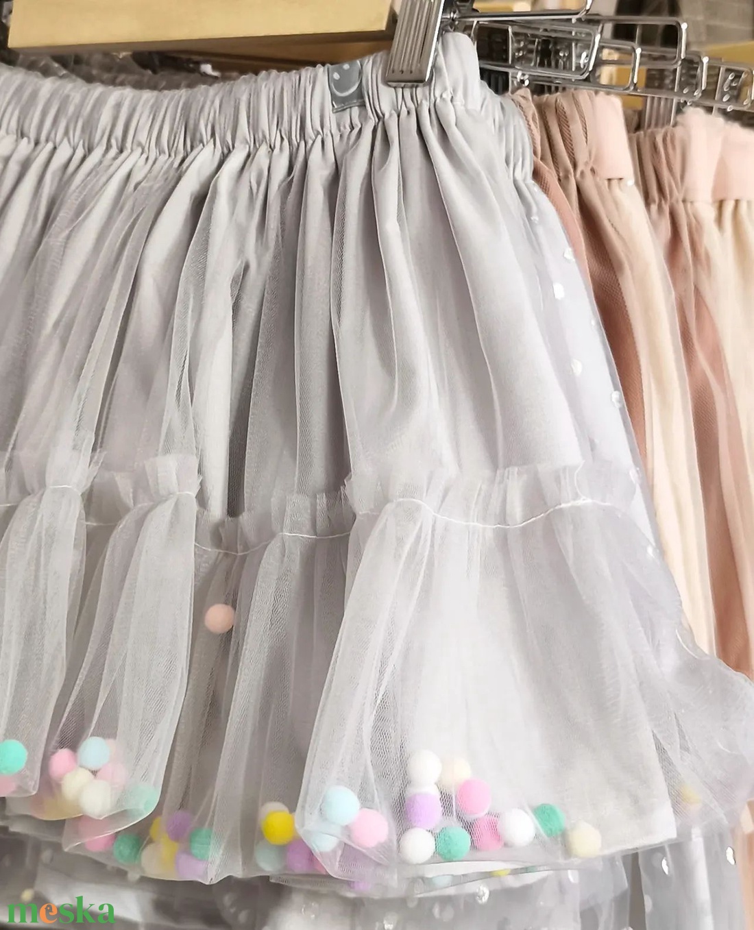 Ezüstszürke  pompom tüllszoknya  - ruha & divat - babaruha & gyerekruha - szoknya - Meska.hu