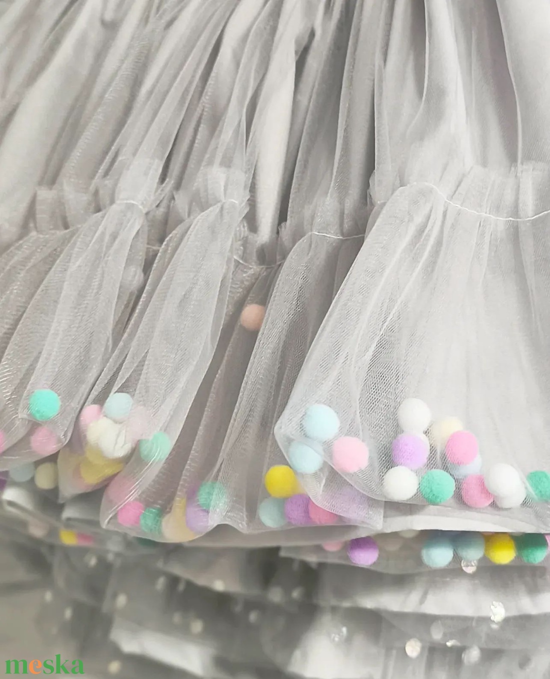Ezüstszürke  pompom tüllszoknya  - ruha & divat - babaruha & gyerekruha - szoknya - Meska.hu