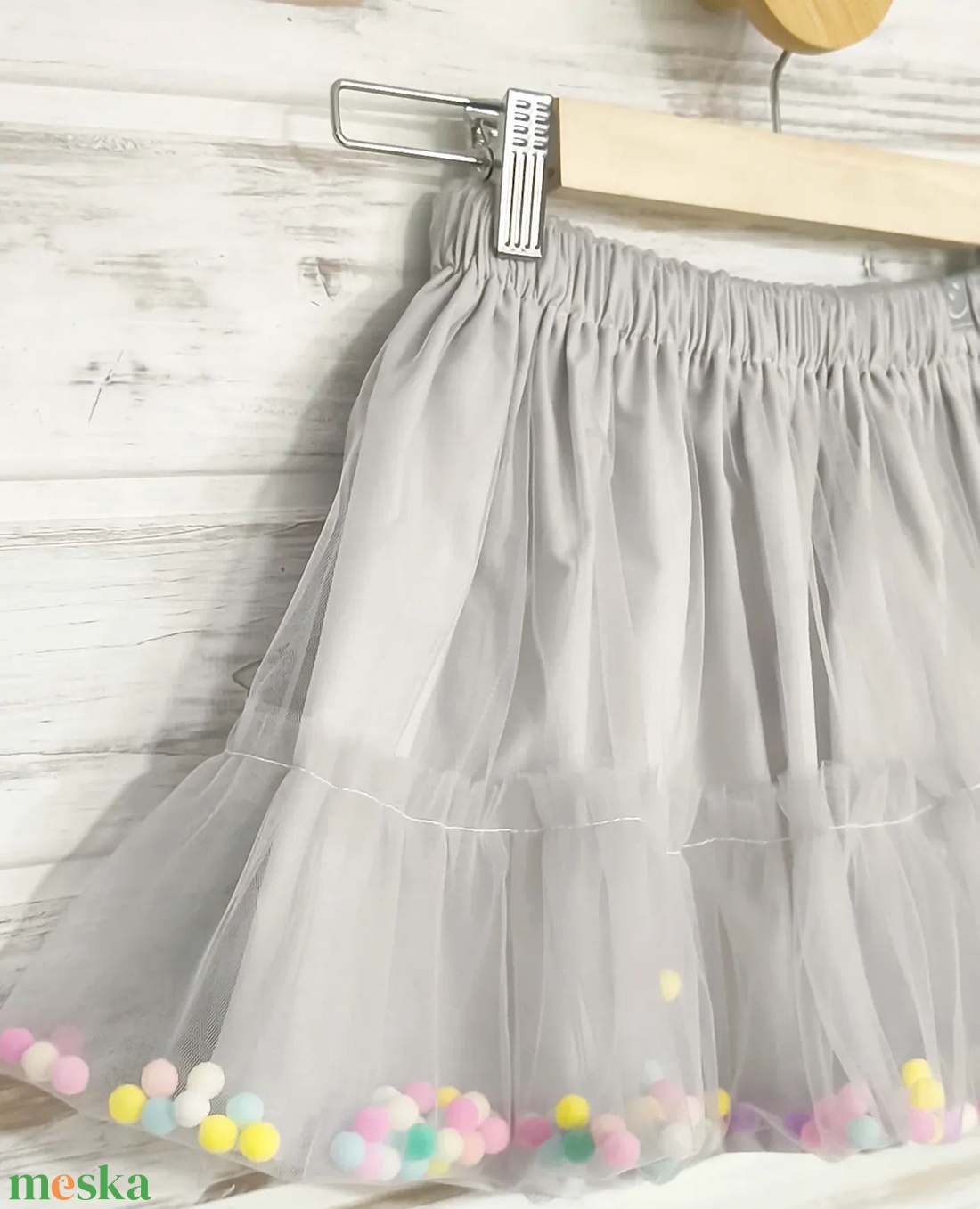 Ezüstszürke  pompom tüllszoknya  - ruha & divat - babaruha & gyerekruha - szoknya - Meska.hu