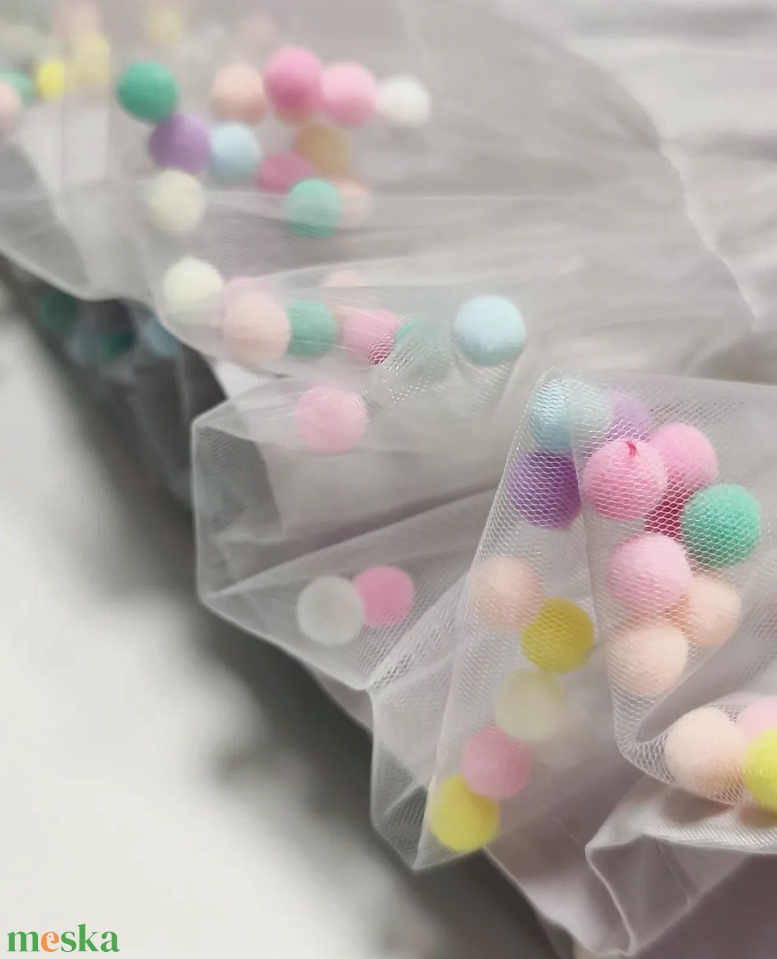 Ezüstszürke  pompom tüllszoknya  - ruha & divat - babaruha & gyerekruha - szoknya - Meska.hu