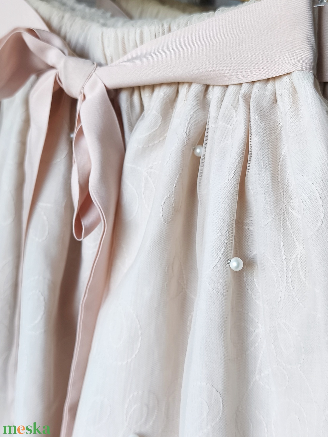 Púder gyöngyös tüllszoknya - ruha & divat - babaruha & gyerekruha - szoknya - Meska.hu