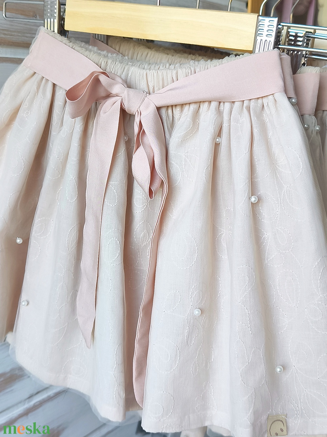 Púder gyöngyös tüllszoknya - ruha & divat - babaruha & gyerekruha - szoknya - Meska.hu