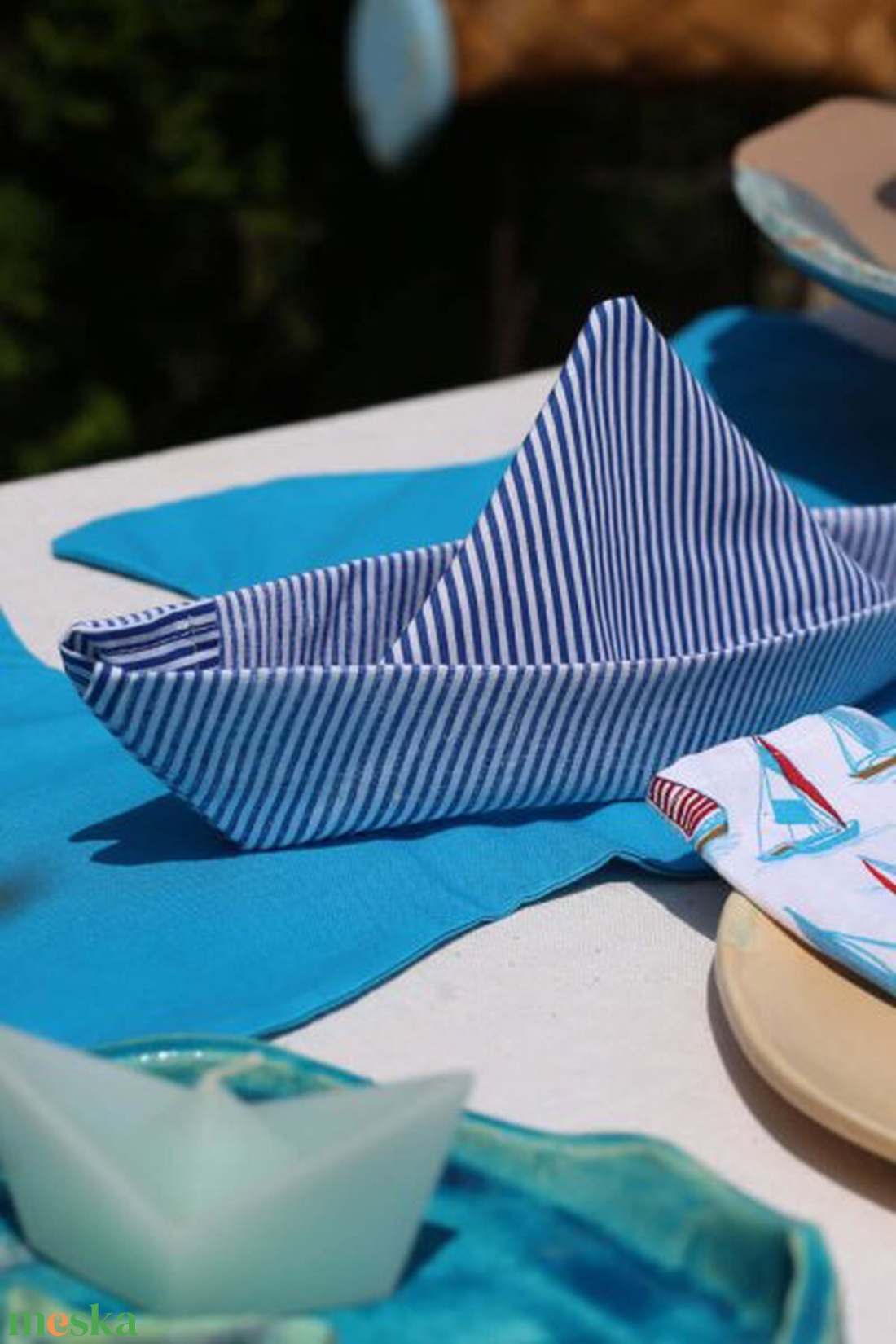 Balaton Blue hajóra hajtogatott asztalkendő szett  - otthon & életmód - konyhafelszerelés, tálalás - konyhai textil - szalvéta - Meska.hu