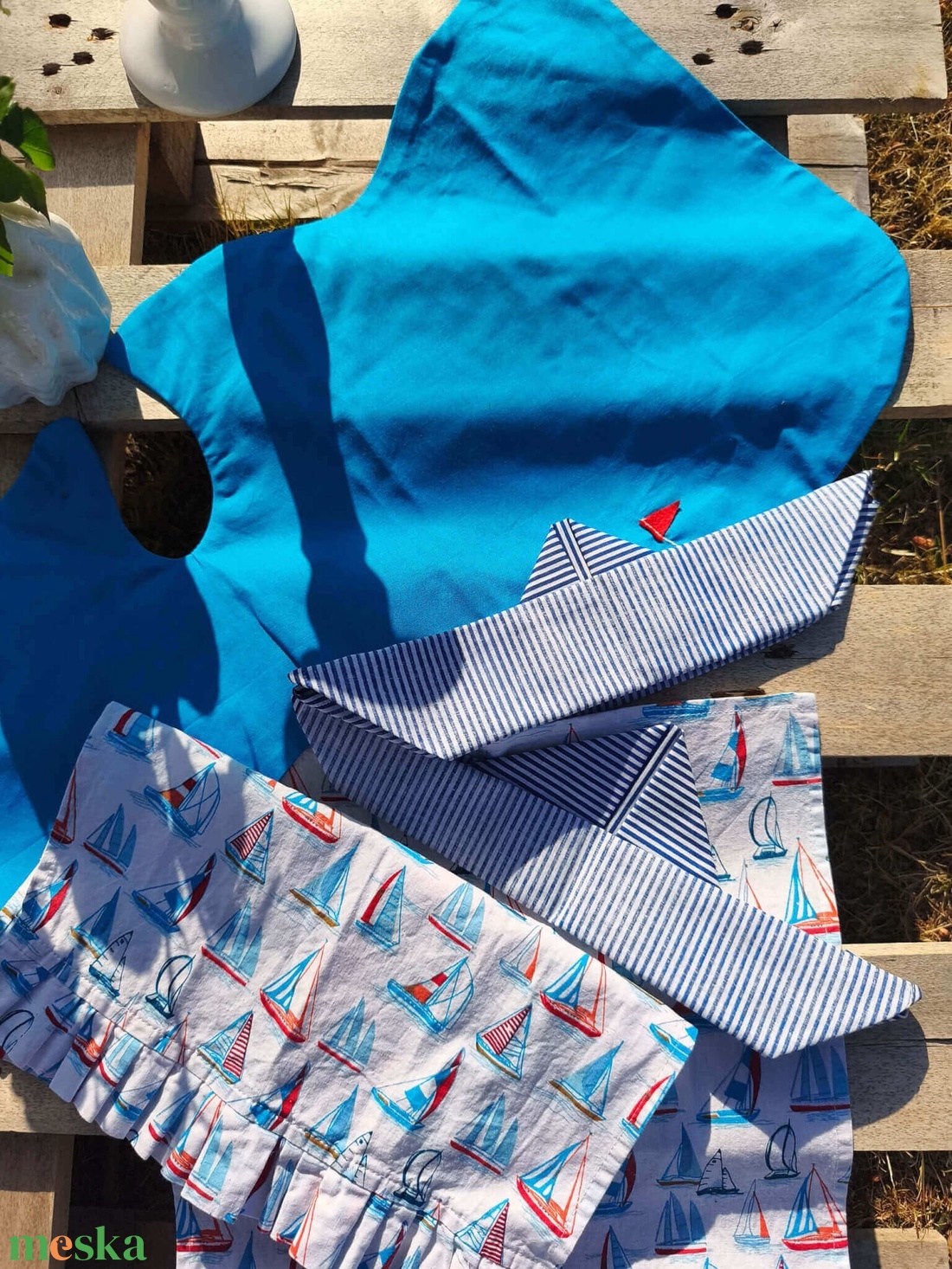 Balaton Blue hajóra hajtogatott asztalkendő szett  - otthon & életmód - konyhafelszerelés, tálalás - konyhai textil - szalvéta - Meska.hu