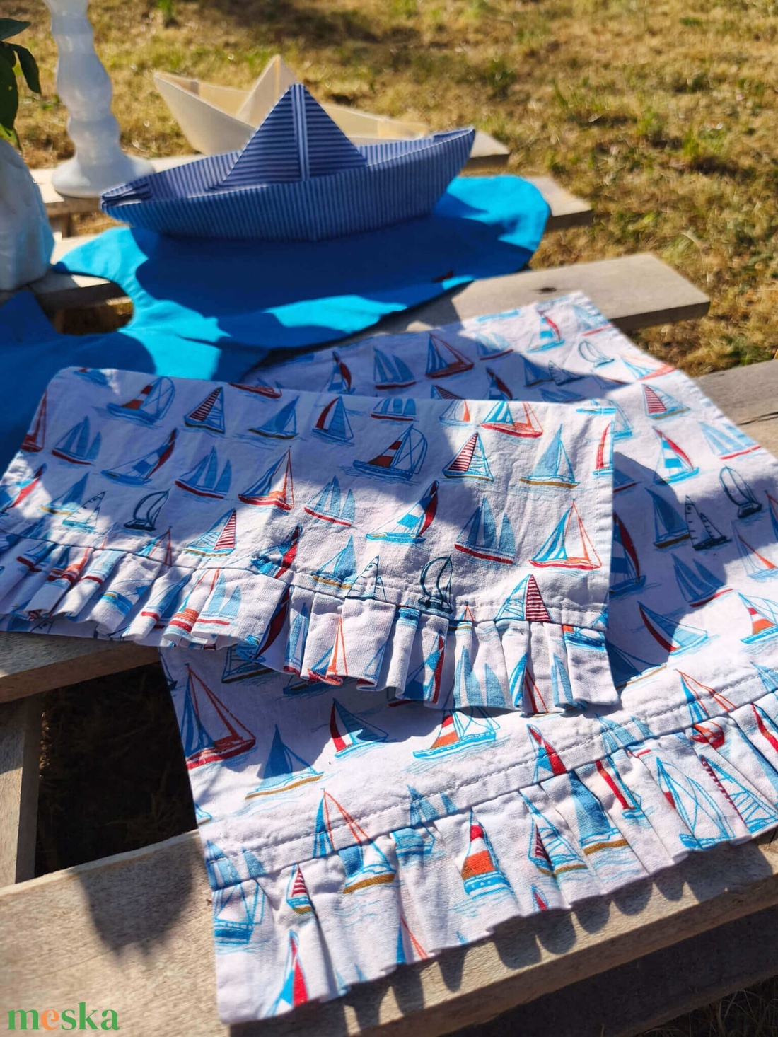 Balaton Blue fodros asztalkendő szett  - otthon & életmód - konyhafelszerelés, tálalás - konyhai textil - szalvéta - Meska.hu