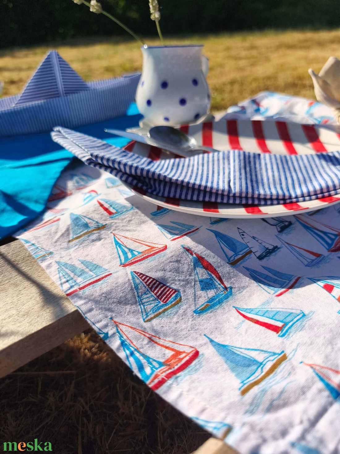 Balaton Blue fodros asztalkendő szett  - otthon & életmód - konyhafelszerelés, tálalás - konyhai textil - szalvéta - Meska.hu