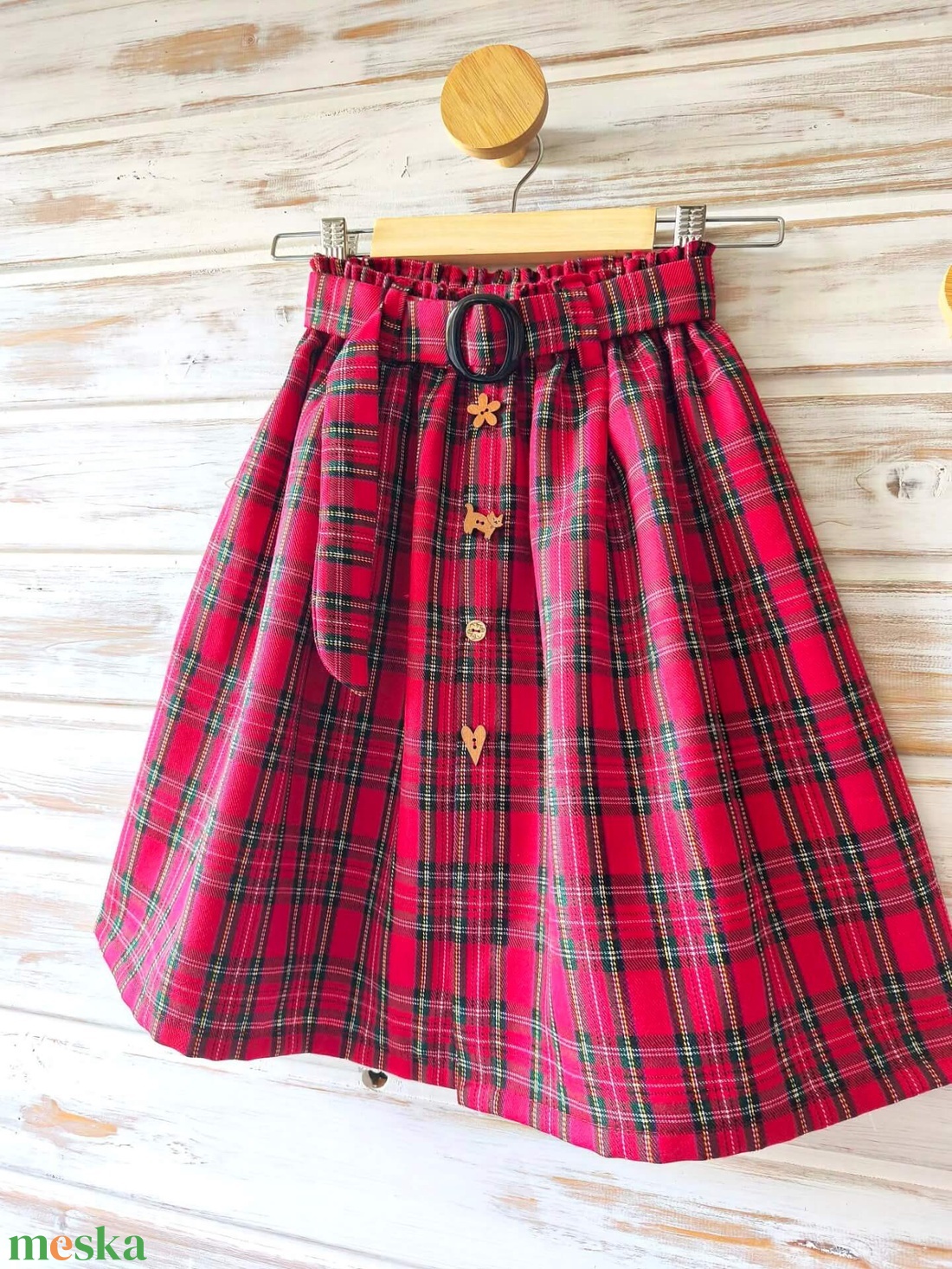 Skótkockás midi szoknya övvel - ruha & divat - babaruha & gyerekruha - szoknya - Meska.hu